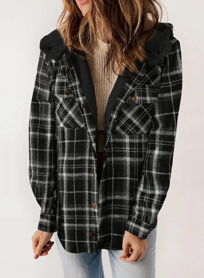 Women's Plaid Shacket – Oversized Snap-Button Jacket