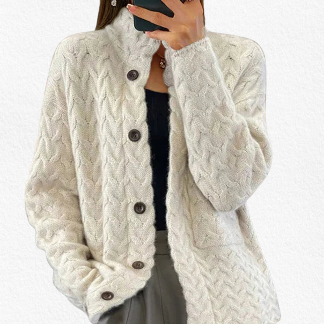 Women's Cable Knit Cardigan, Button Front and Relaxed Fit