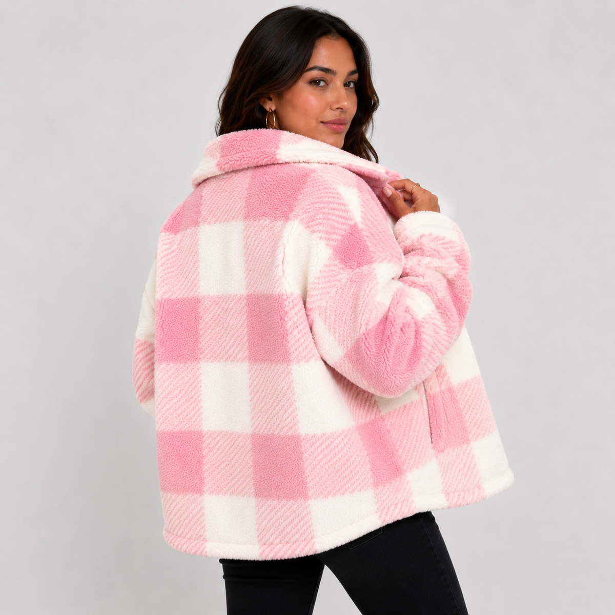 Women's Plaid Plush Jacket, Button Front - Montviro