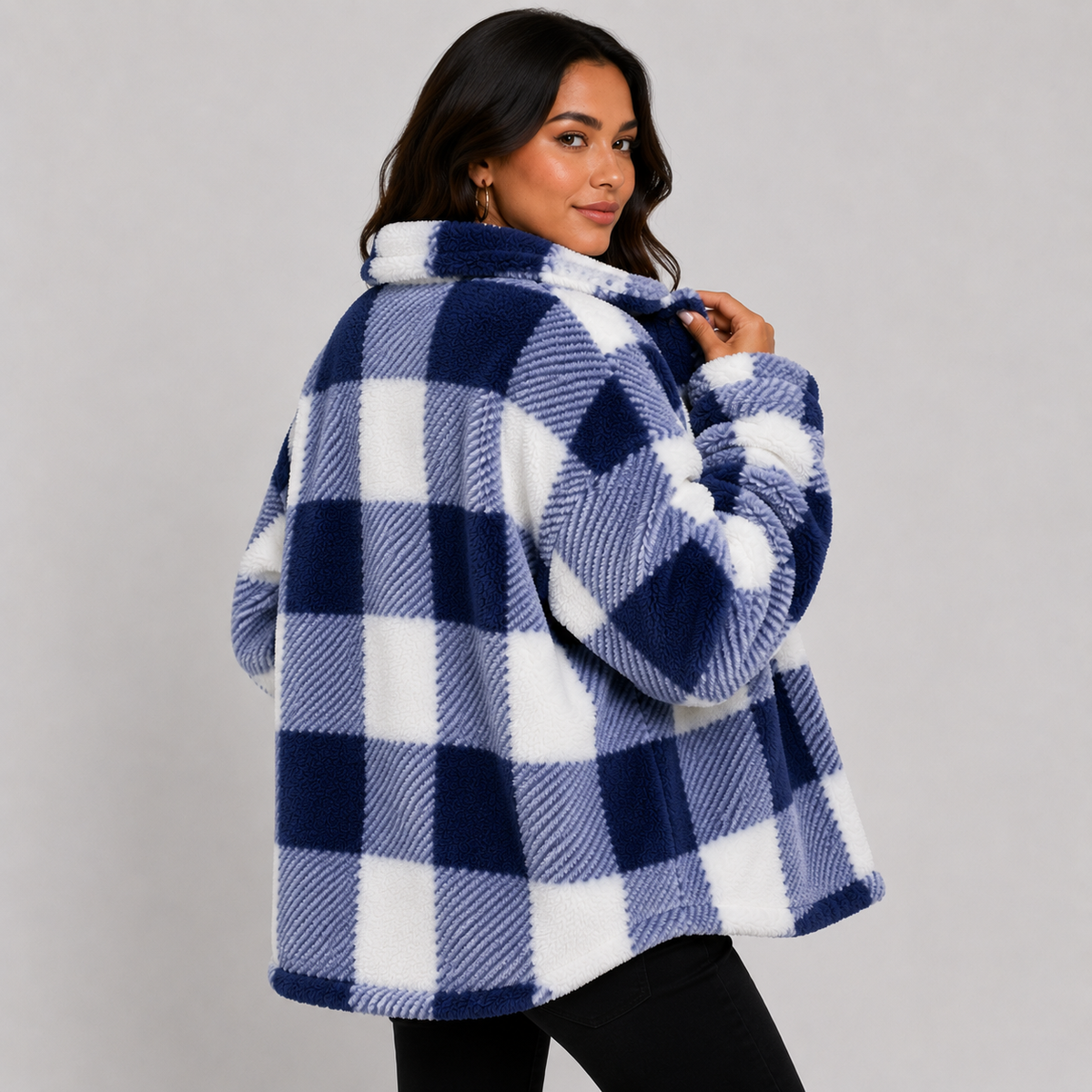 Women's Plaid Plush Jacket, Button Front - Montviro
