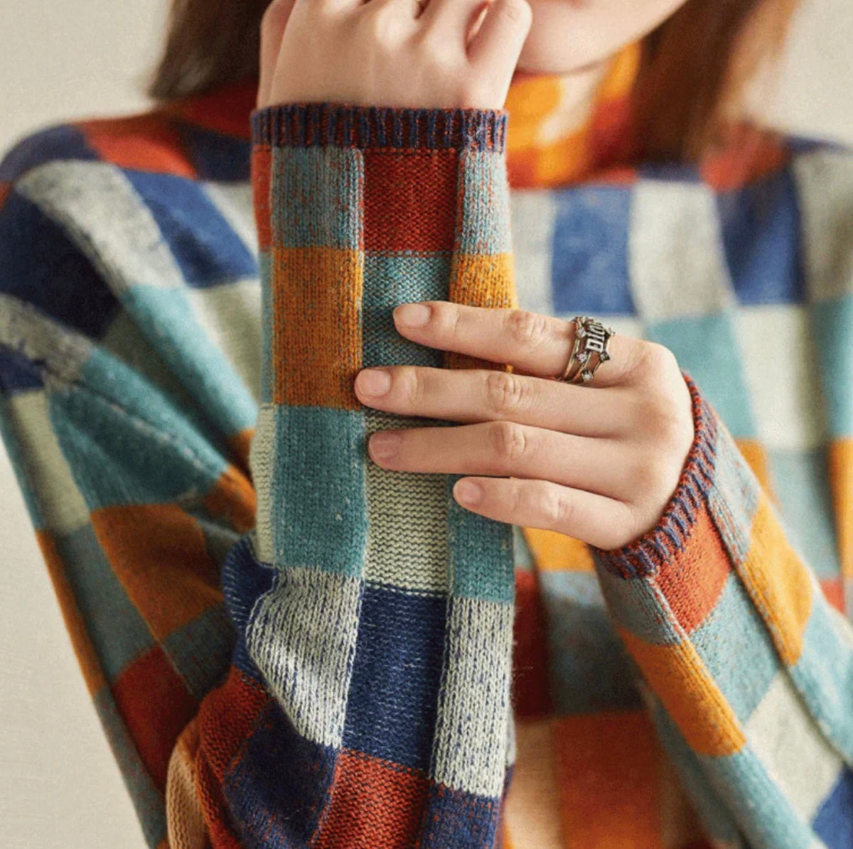 Women's Cashmere Turtleneck Sweater, Relaxed Patchwork Knit - Ravel