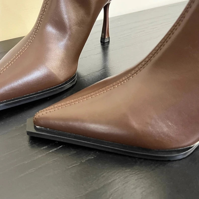 Women's Knee-High Stiletto Boots, Side Zip and Round Toe - Peyton