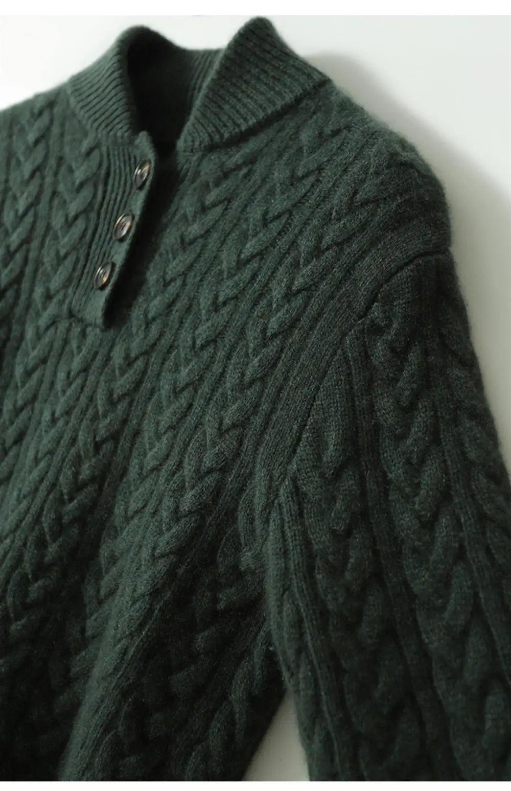 Wool Cashmere Blend Cable Knit Sweater, Button Collar - Arden
