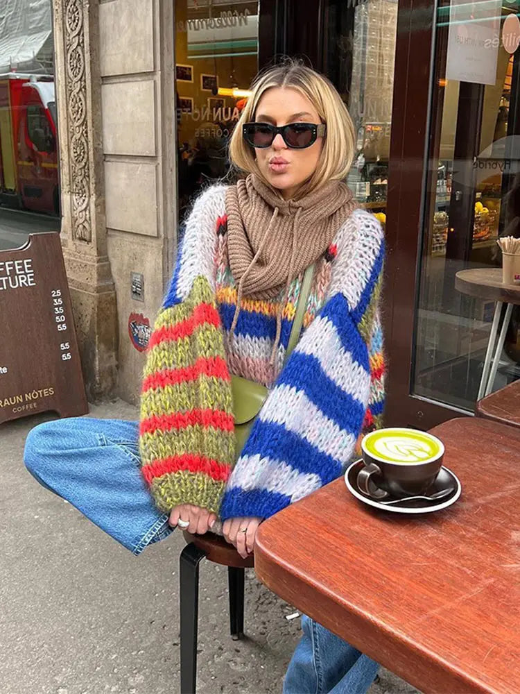 Women's Color Block Sweater, Relaxed Knit with Ribbed Trim
