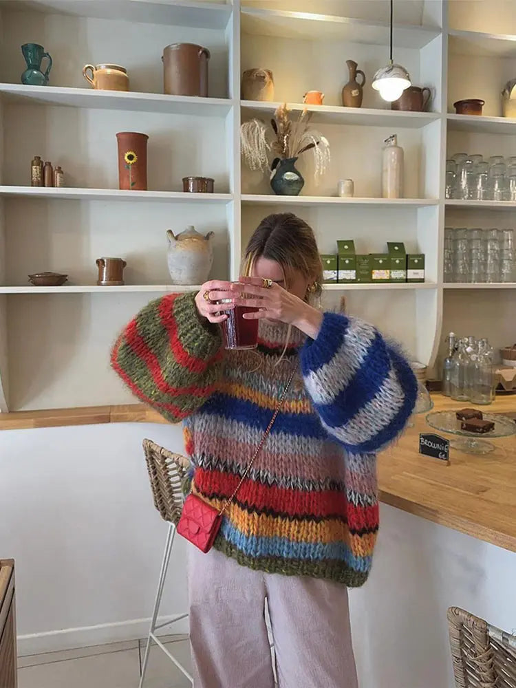 Women's Color Block Sweater, Relaxed Knit with Ribbed Trim