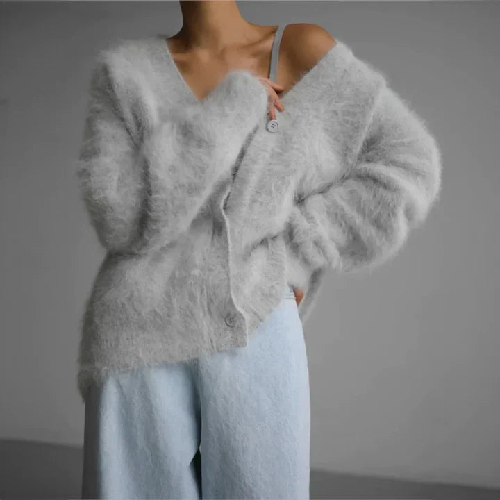 Women's Button Up Cardigan, V-Neck Relaxed Knit