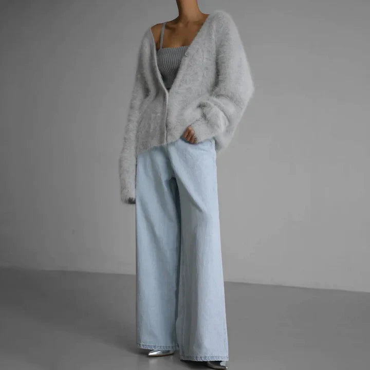 Women's Button Up Cardigan, V-Neck Relaxed Knit