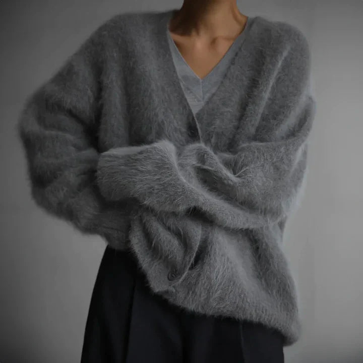 Women's Button Up Cardigan, V-Neck Relaxed Knit