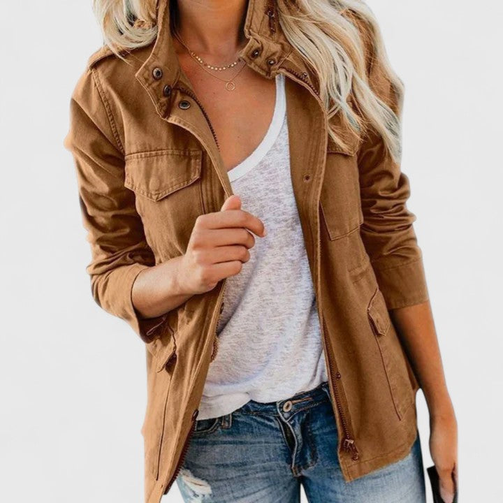 Women's Cotton Field Jacket, Drawstring Waist - Josette