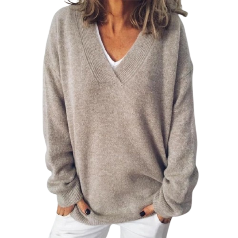 Women's V-Neck Sweater, Relaxed Soft Knit for Layering - Bailey