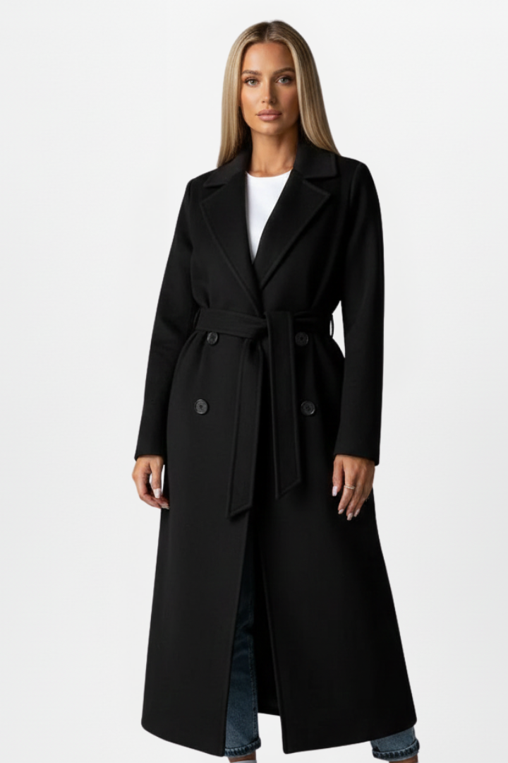 Women's Belted Trench Coat – Double-Breasted Longline