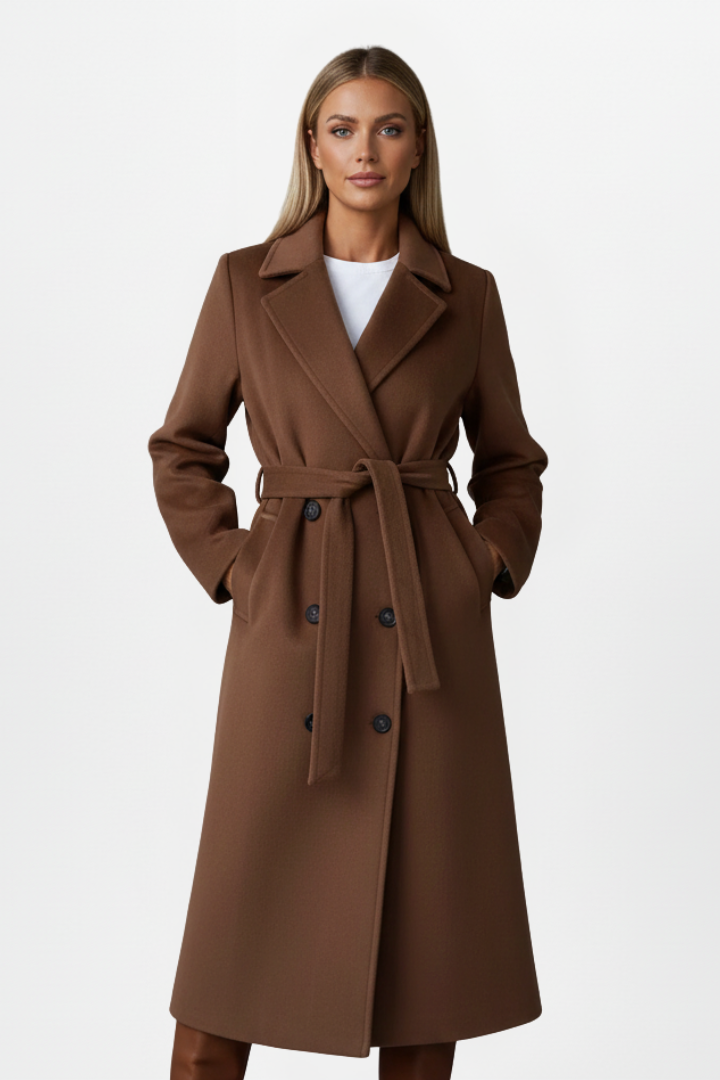 Women's Belted Trench Coat – Double-Breasted Longline