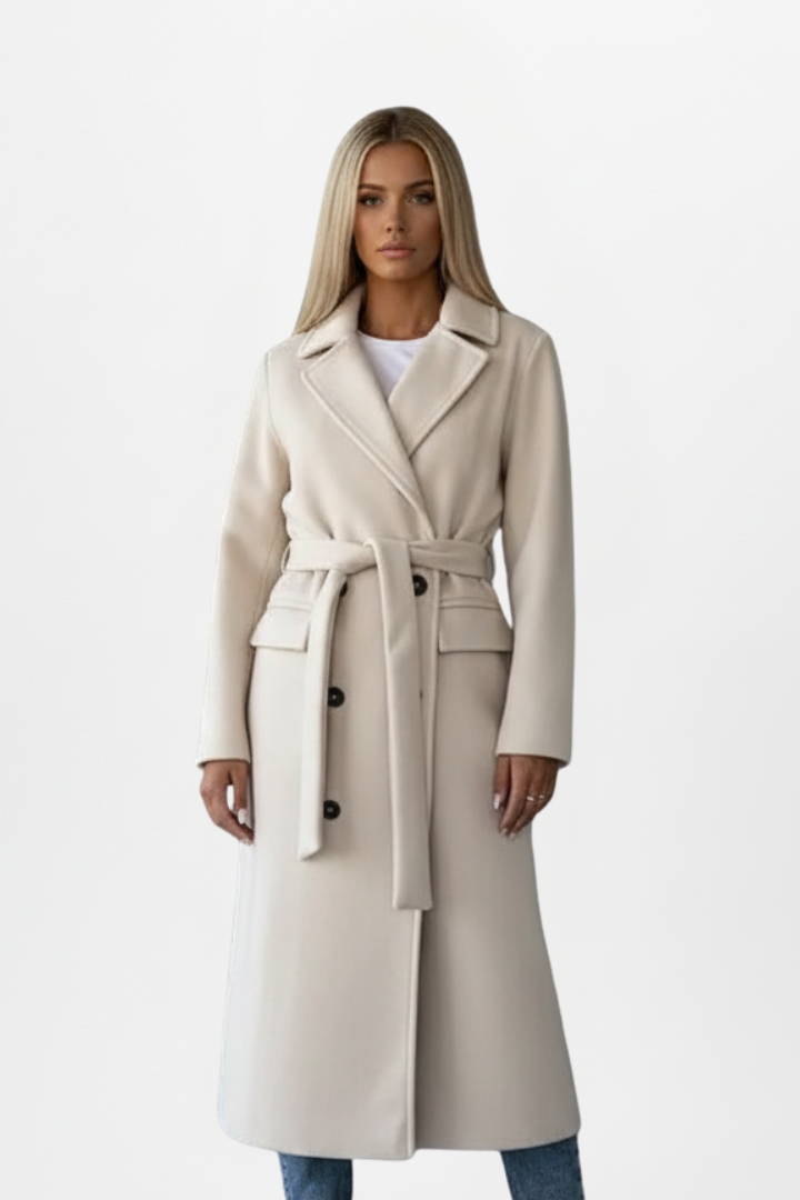 Women's Belted Trench Coat – Double-Breasted Longline