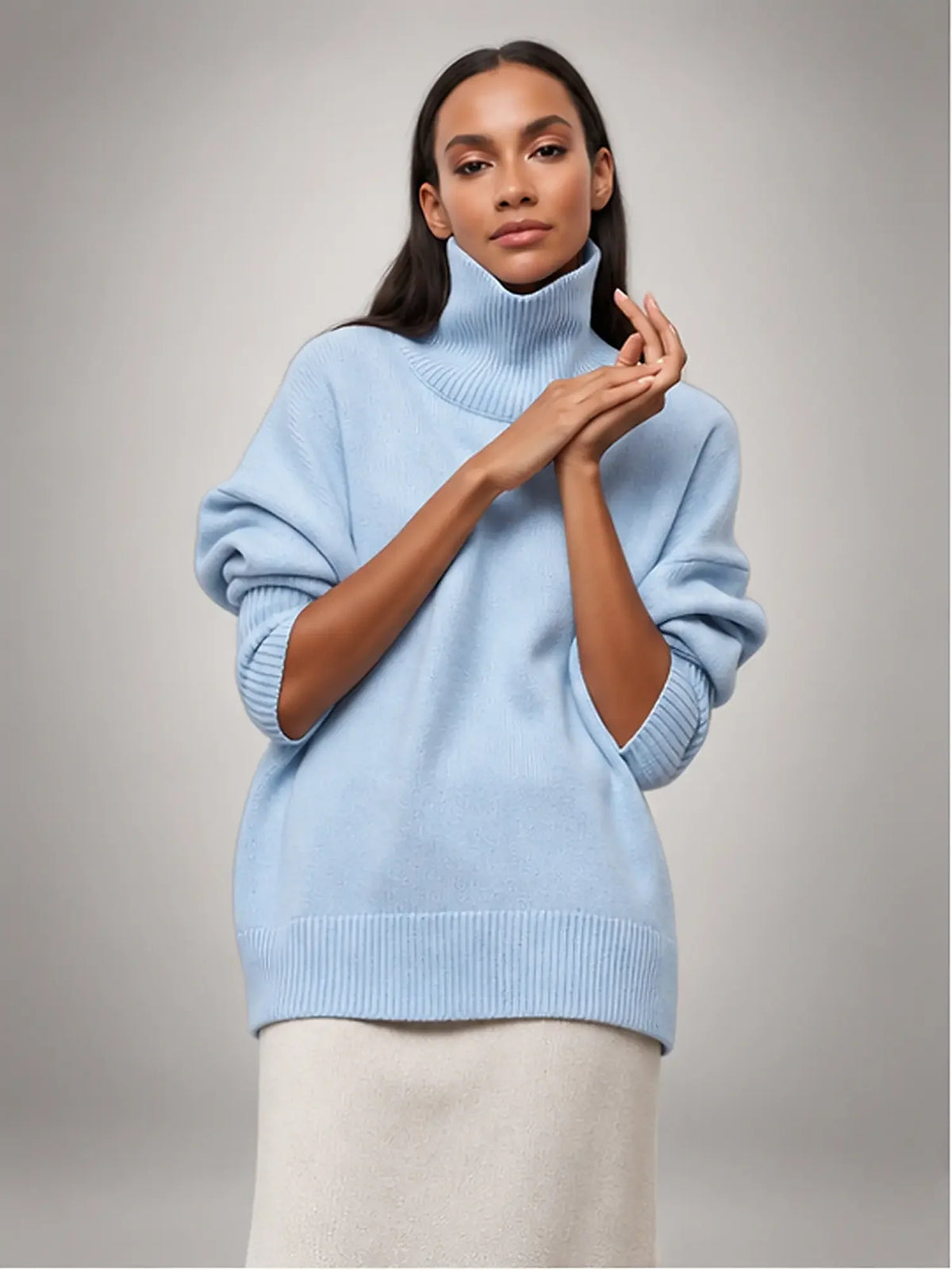Women's Oversized Turtleneck Sweater, Relaxed Knit and Long Sleeves
