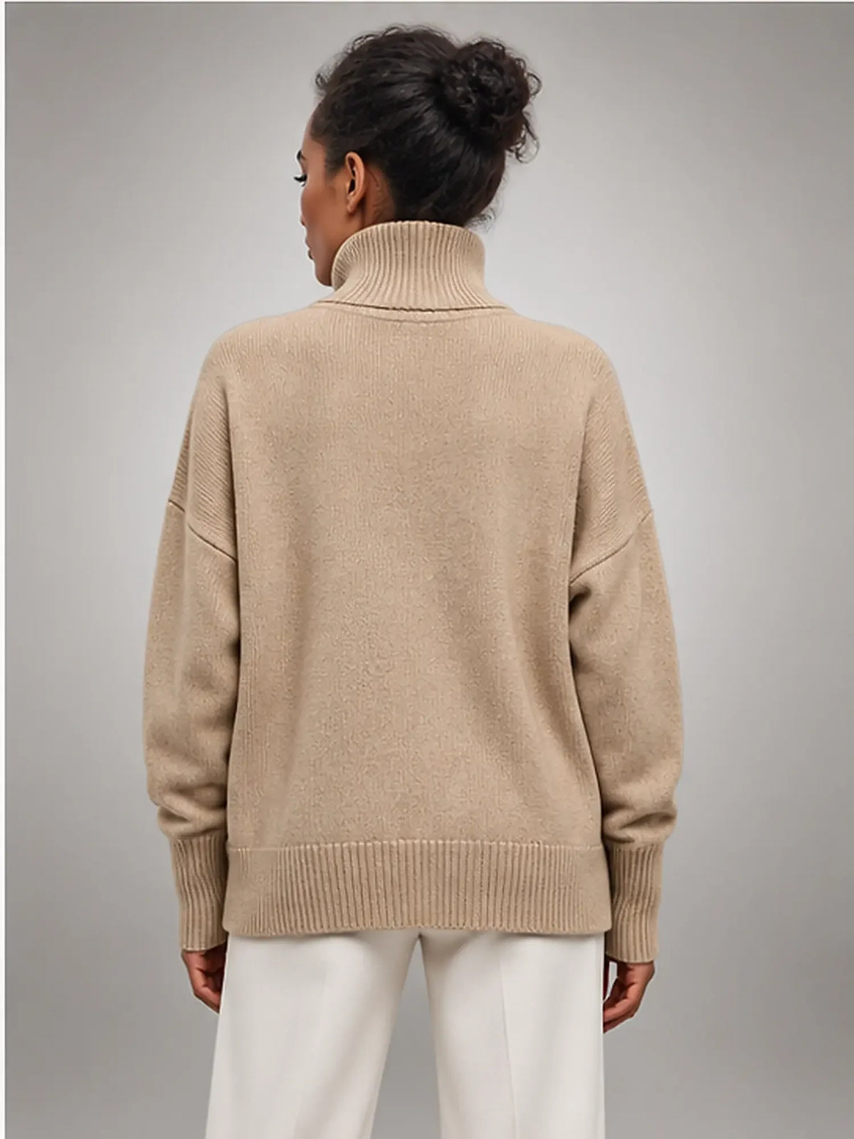 Women's Oversized Turtleneck Sweater, Relaxed Knit and Long Sleeves