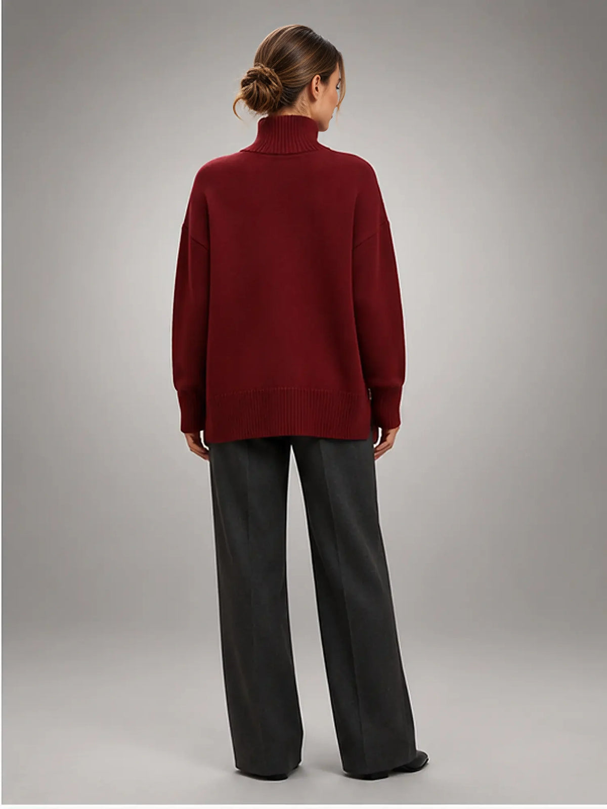 Women's Oversized Turtleneck Sweater, Relaxed Knit and Long Sleeves