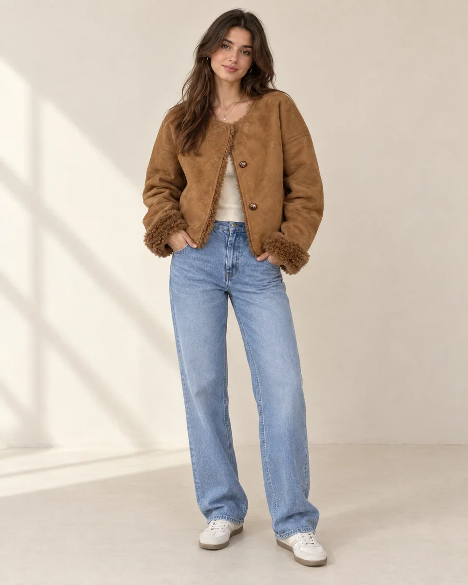 Women's Collarless Button-Front Cropped Willow Jacket