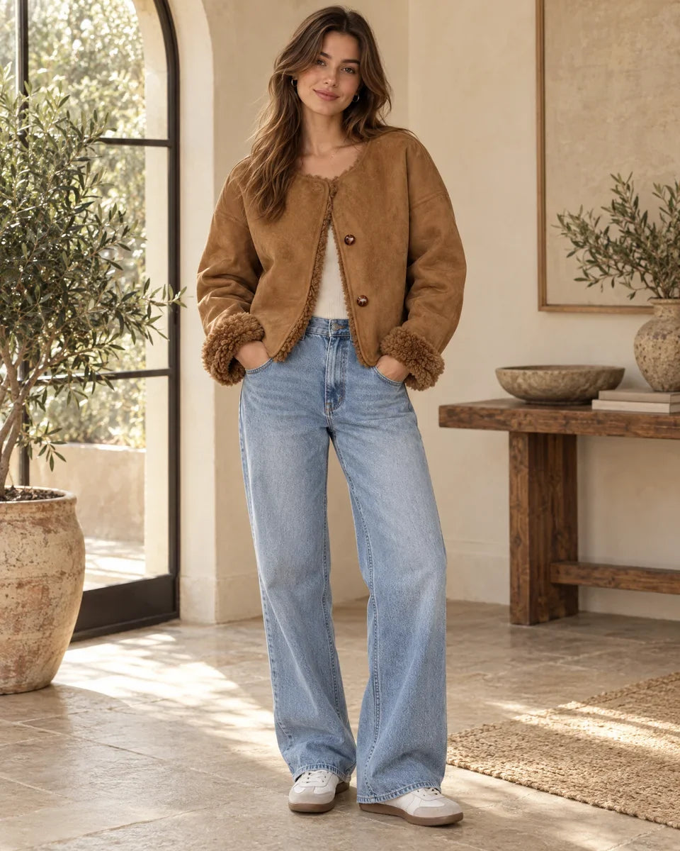Women's Collarless Button-Front Cropped Willow Jacket