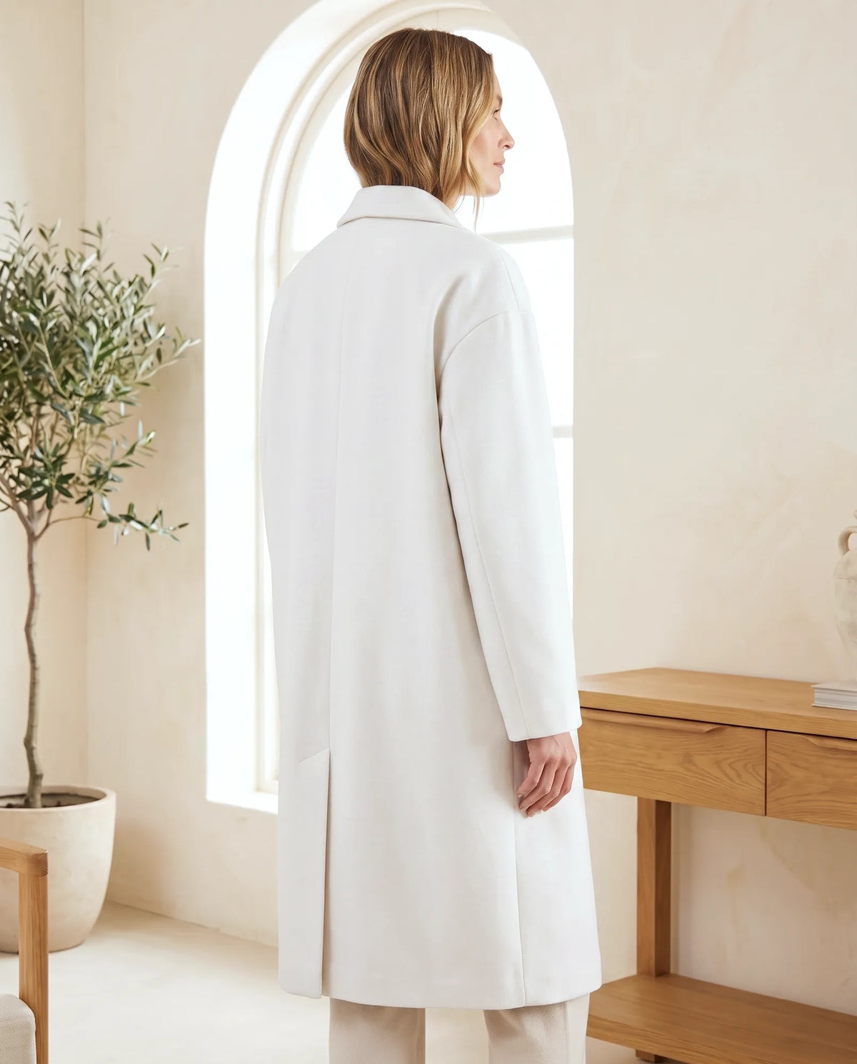 Oversized Longline Wool-Look Coat for Women with Notch Lapel