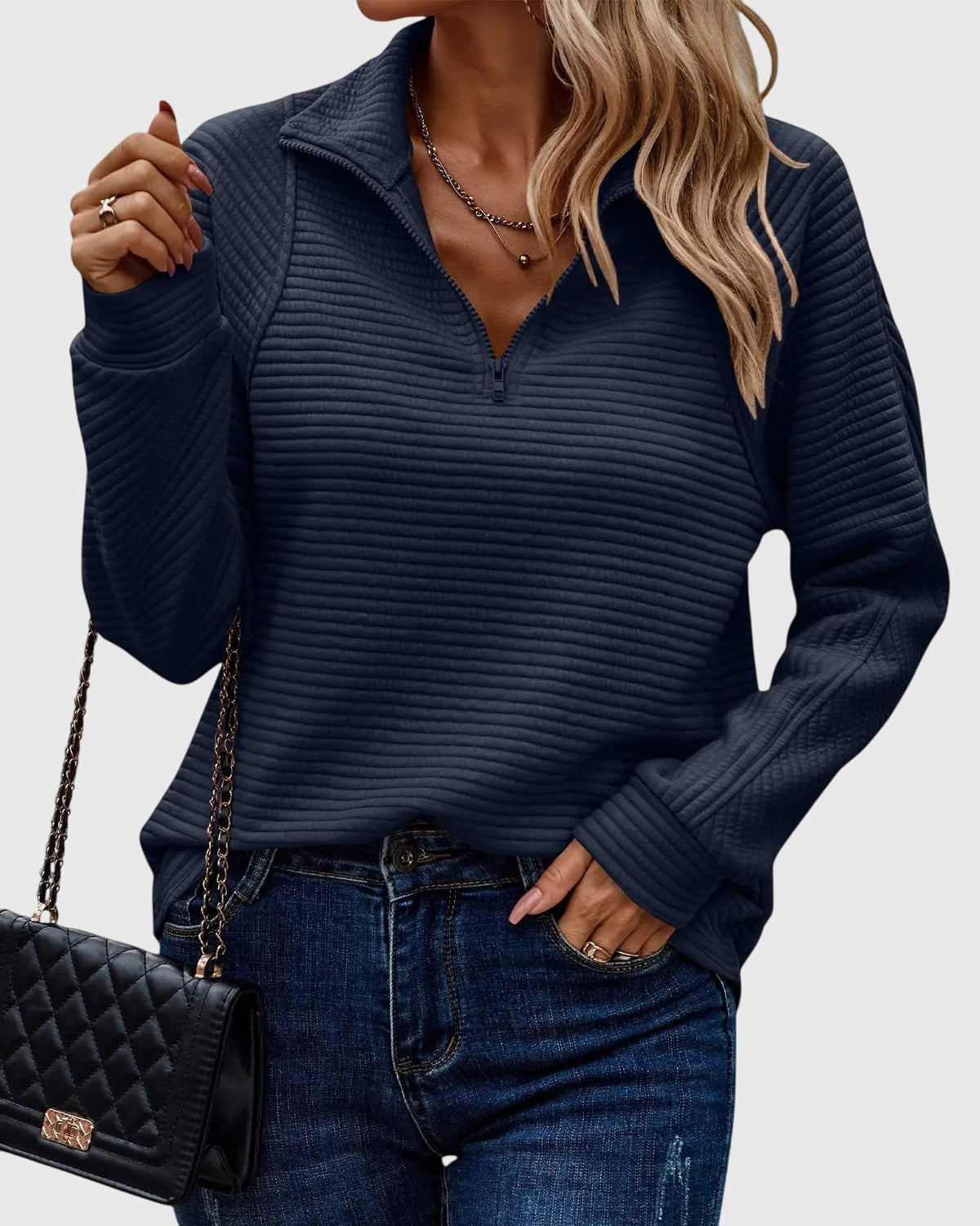 Women's Half-Zip Sweater, Textured Knit and Relaxed Fit - Molly