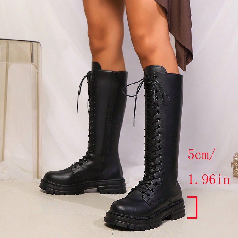 Kacob | Women's Lace-Up Platform Knee High Boots