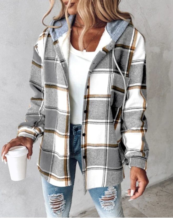 Women's Hooded Plaid Shacket, Sherpa-Lined Oversized Fit - Brittany