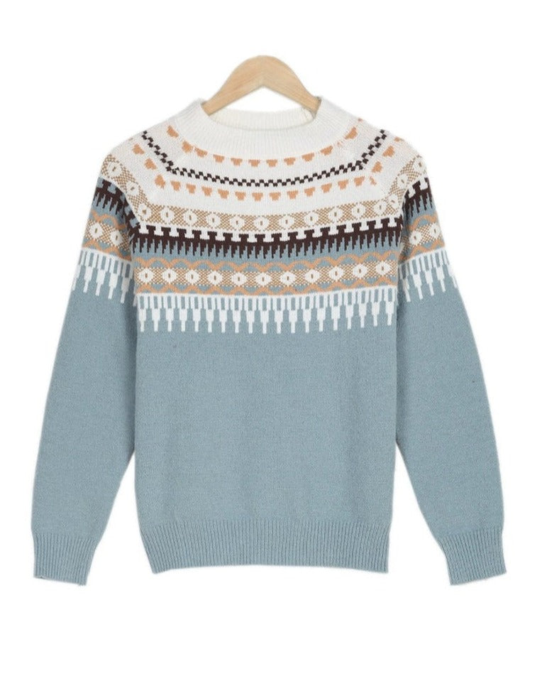 Women's Fair Isle Sweater, Patterned Crewneck Knit for Winter - Avery