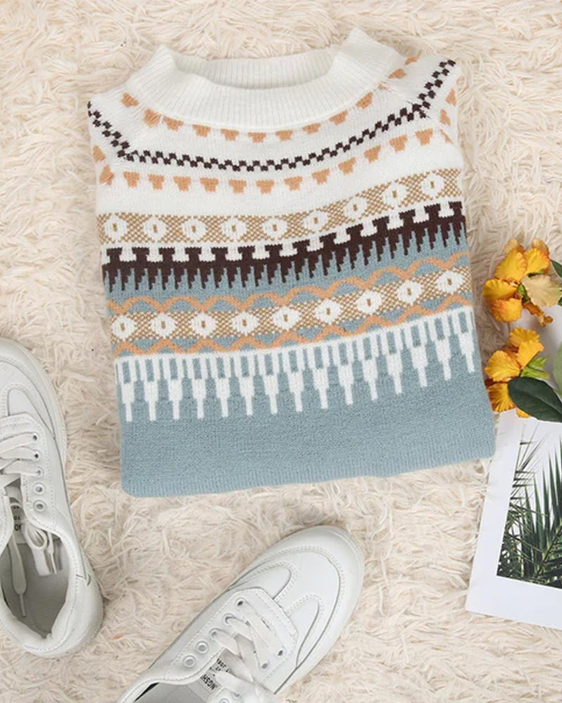 Women's Fair Isle Sweater, Patterned Crewneck Knit for Winter - Avery