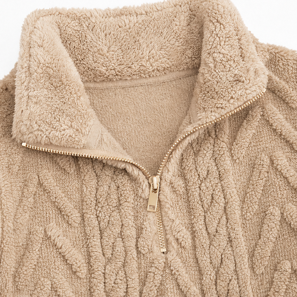 Women's Cable Knit Sweater, Quarter Zip with Stand Collar