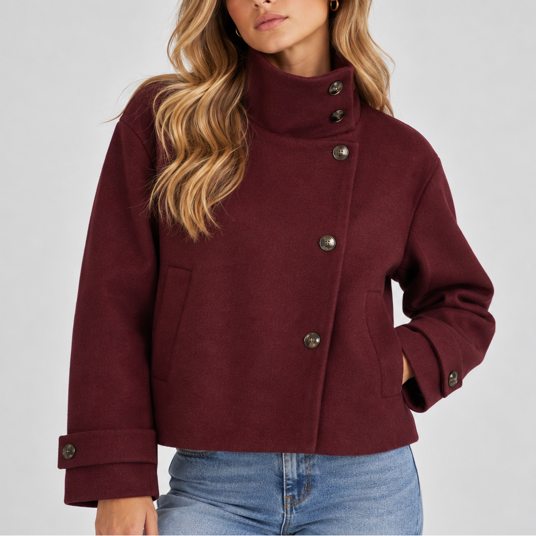 Women's Cropped Wool Jacket – High Neck Button Front