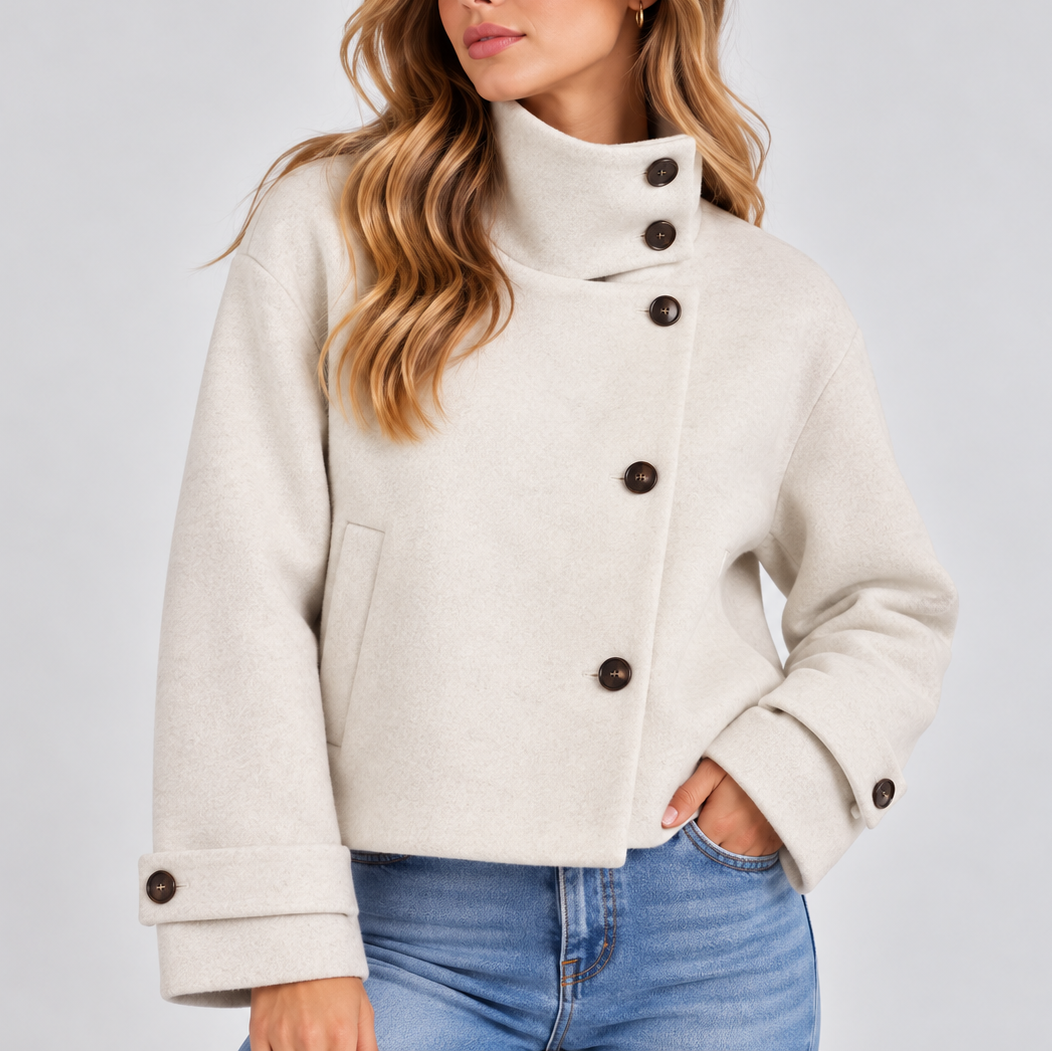 Women's Cropped Wool Jacket – High Neck Button Front