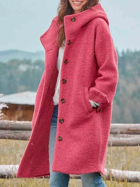 Women's Longline Wool Coat – Button-Front Winter Coat