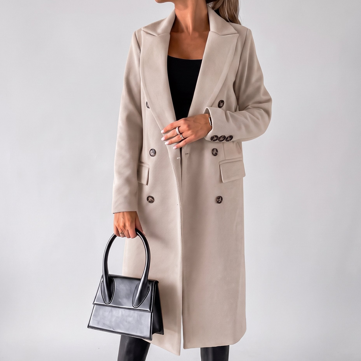 Women's Wool Trench Coat – Double-Breasted Longline