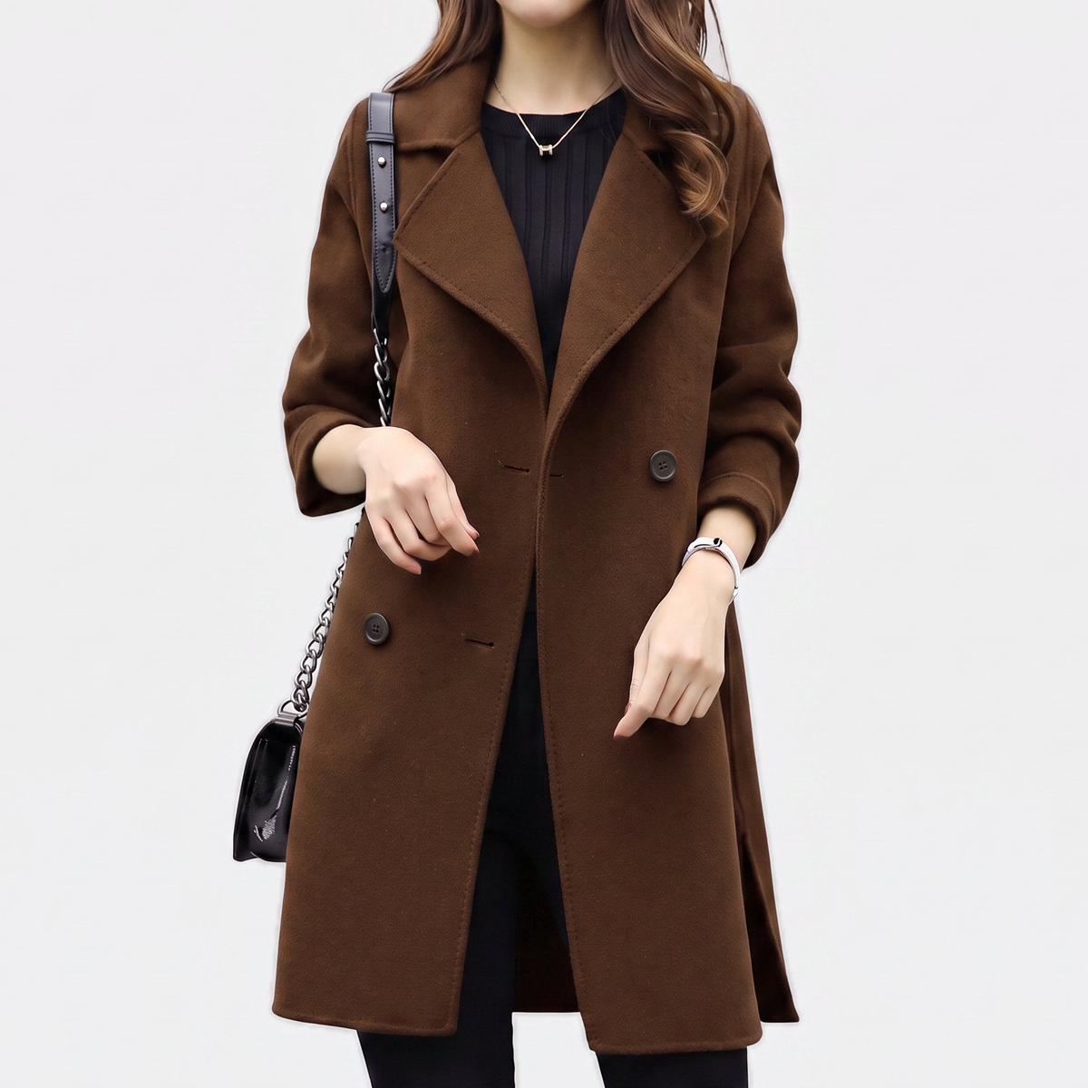 Women's Oversized Wool Coat – Longline Notch Lapel