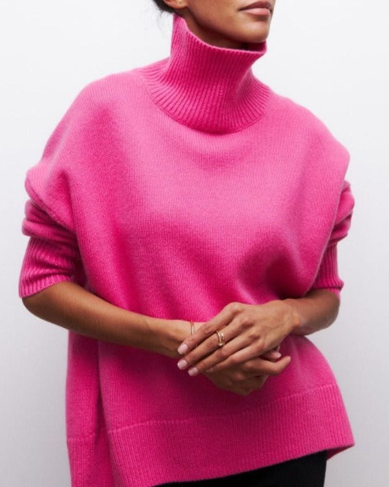 Women's Oversized Chunky Knit Turtleneck Sweater - Halvine
