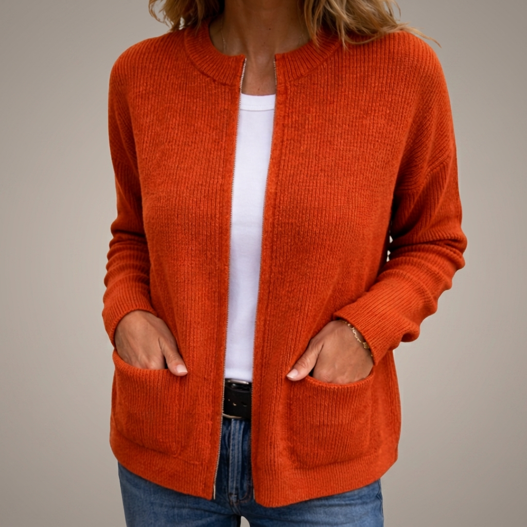Women's Zip Up Cardigan, Relaxed Knit with Pockets - Maeve