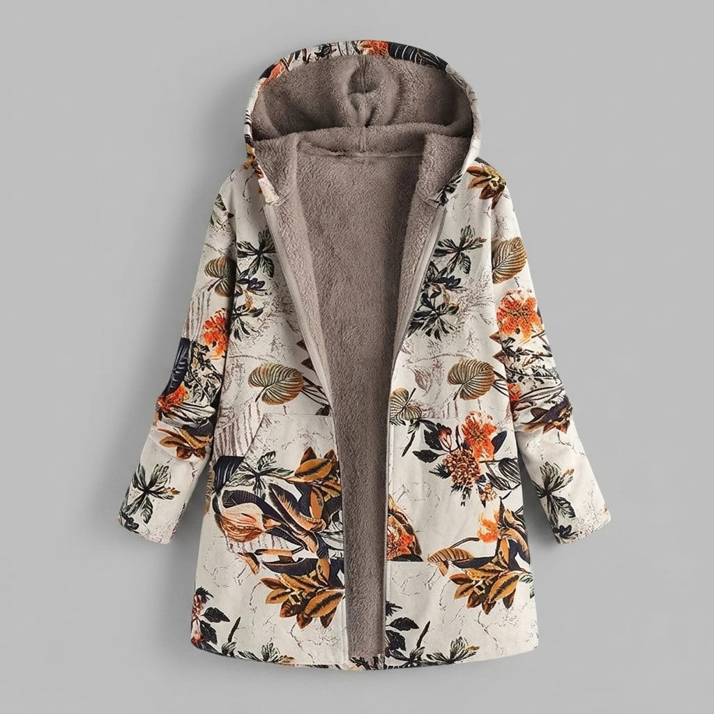 Women's Floral Fleece-Lined Parka, Hooded Zip-Up