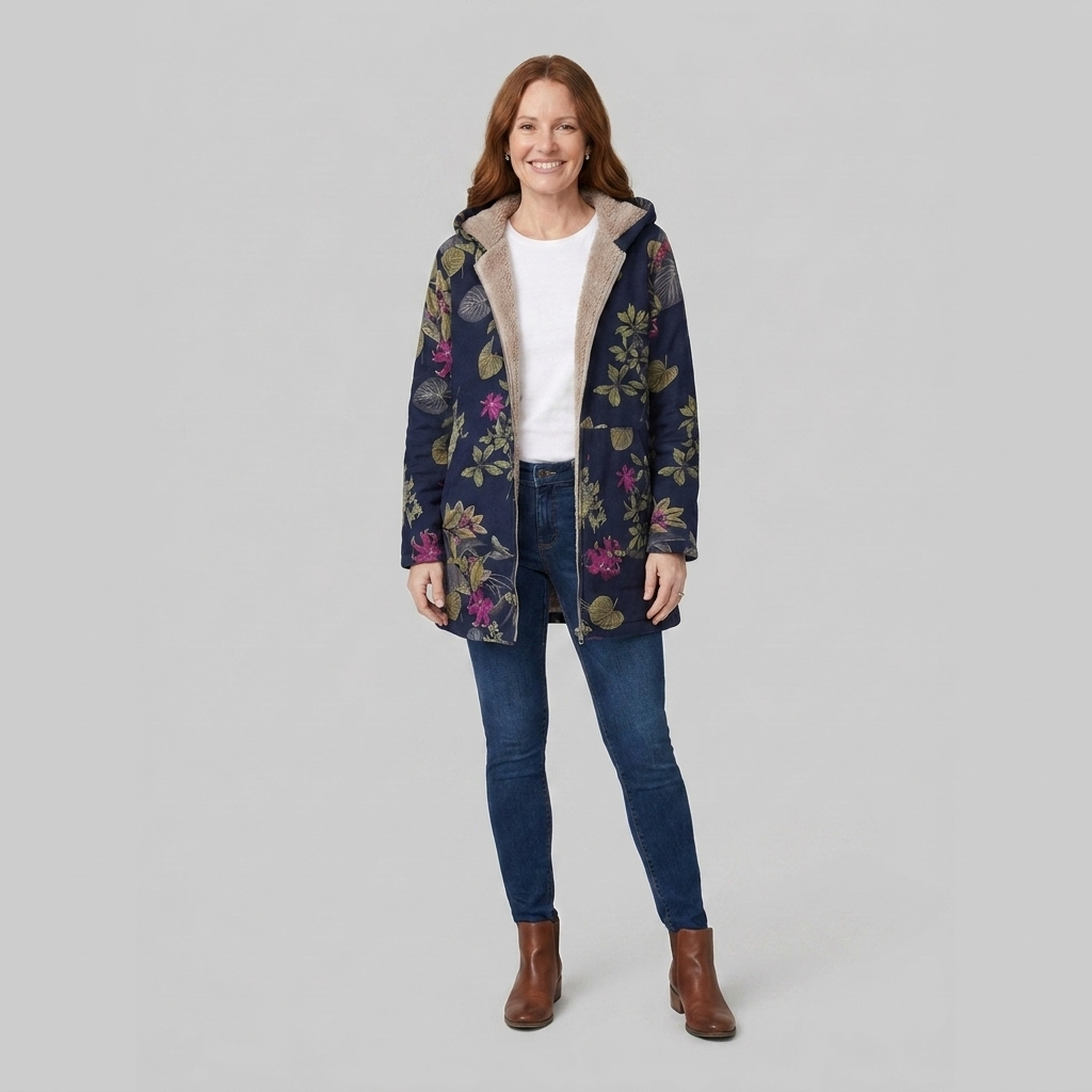 Women's Floral Fleece-Lined Parka, Hooded Zip-Up