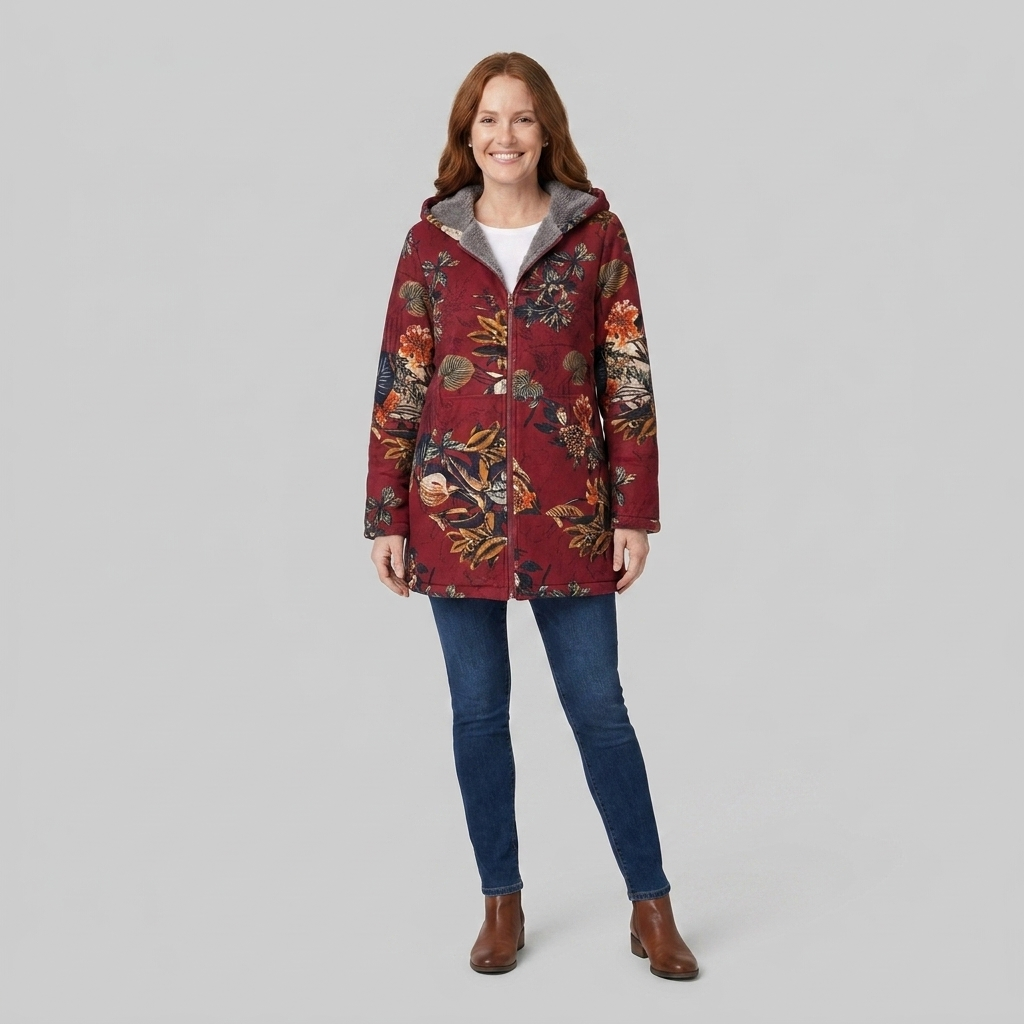 Women's Floral Fleece-Lined Parka, Hooded Zip-Up