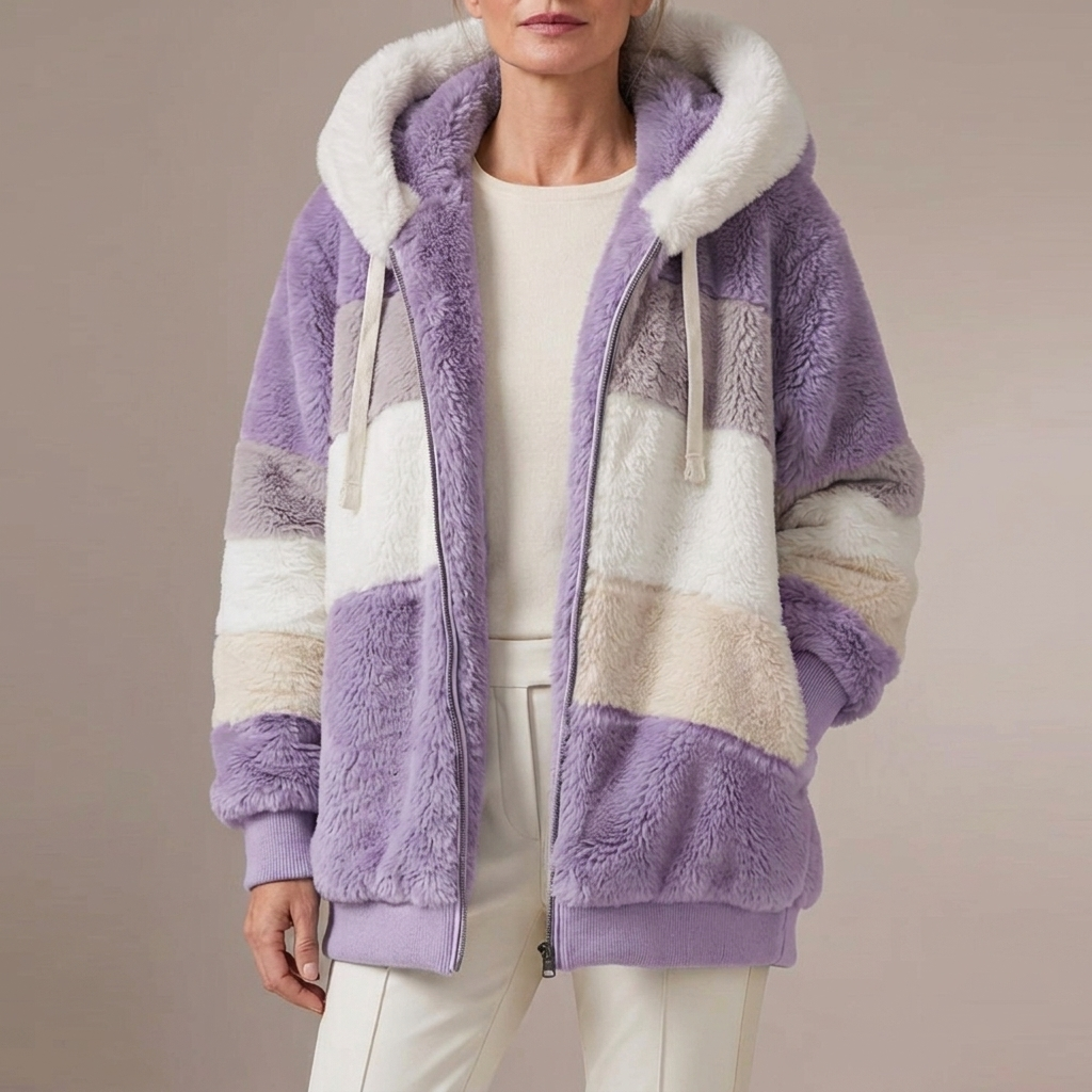 Women's Patchwork Hooded Jacket, Full Zip with Pockets
