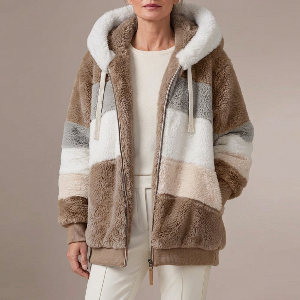Women's Patchwork Hooded Jacket, Full Zip with Pockets