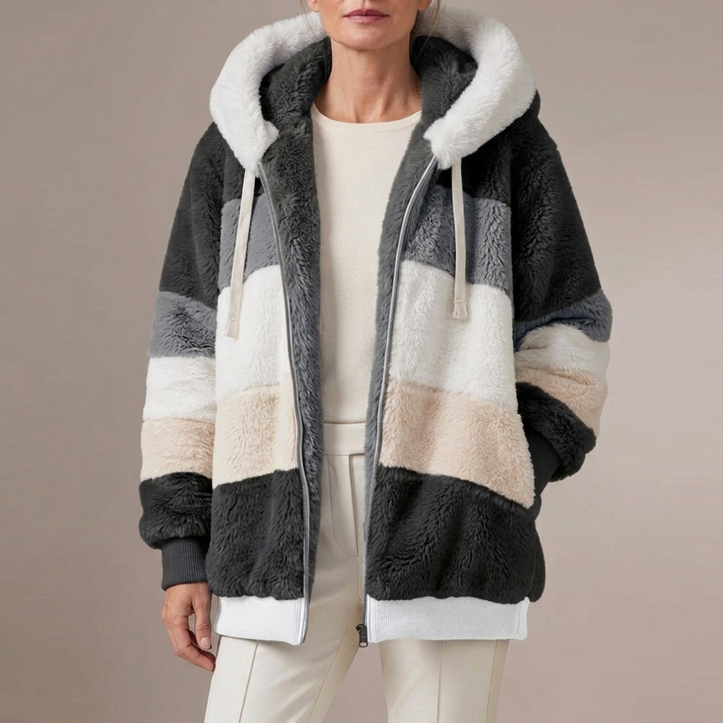 Women's Patchwork Hooded Jacket, Full Zip with Pockets