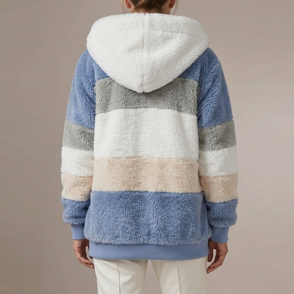 Women's Patchwork Hooded Jacket, Full Zip with Pockets
