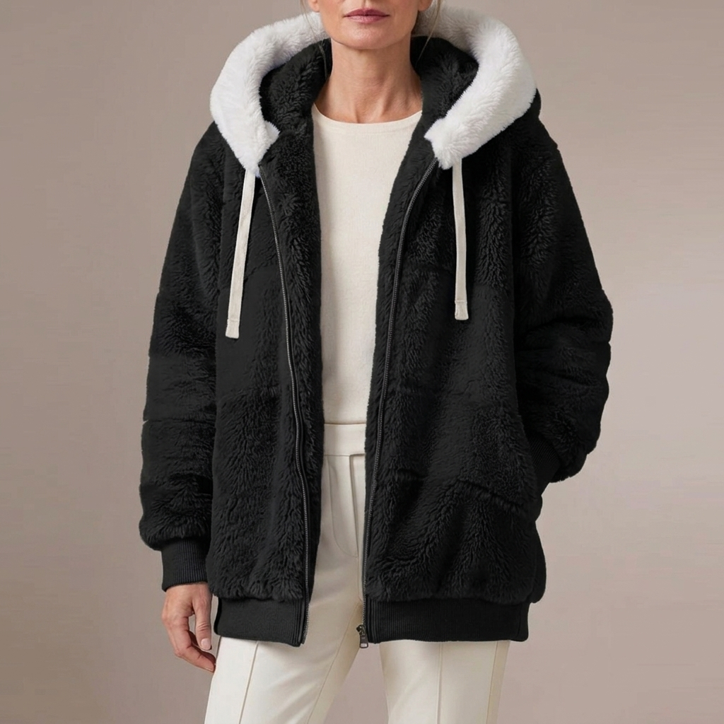 Women's Patchwork Hooded Jacket, Full Zip with Pockets