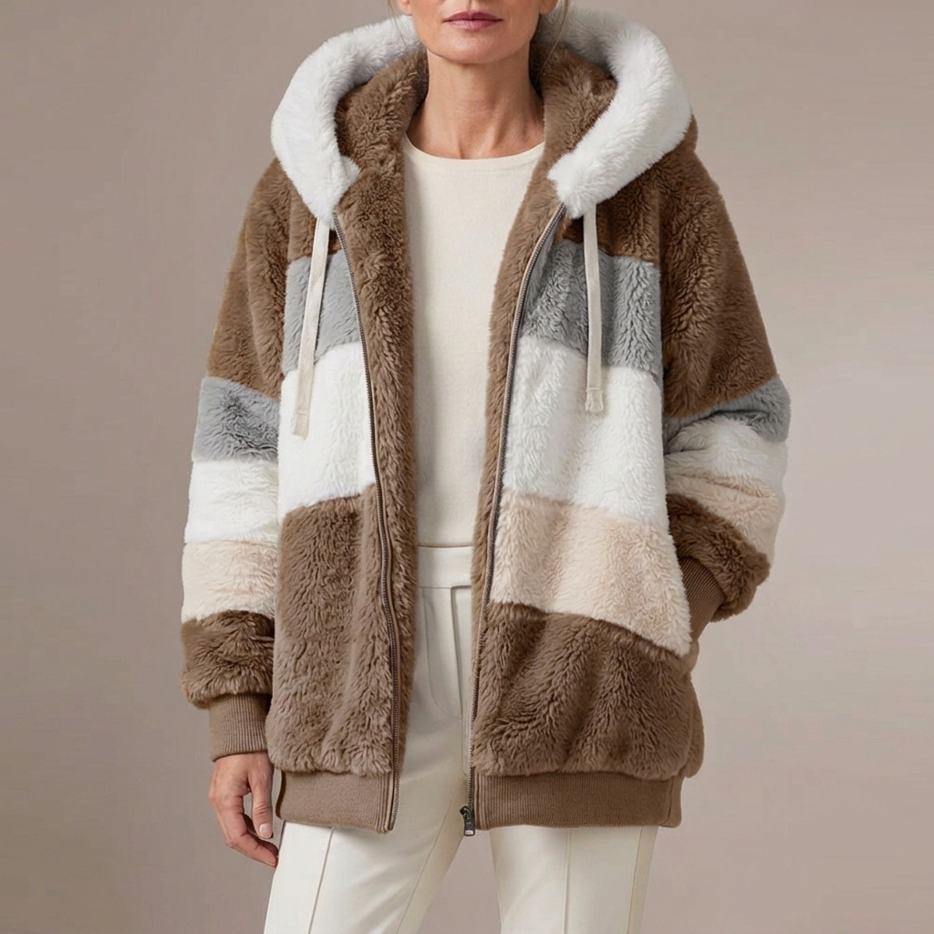 Women's Patchwork Hooded Jacket, Full Zip with Pockets