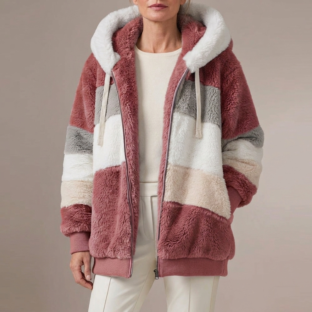 Women's Patchwork Hooded Jacket, Full Zip with Pockets