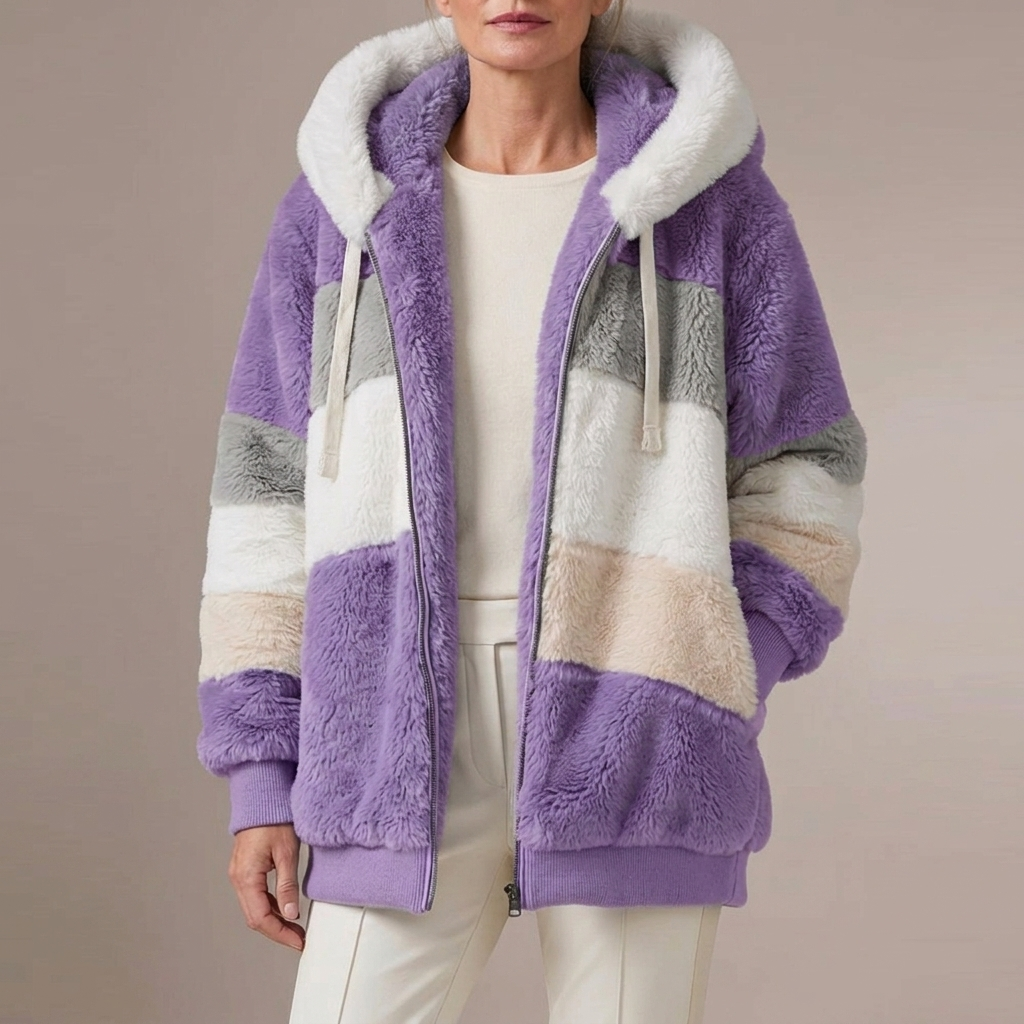Women's Patchwork Hooded Jacket, Full Zip with Pockets