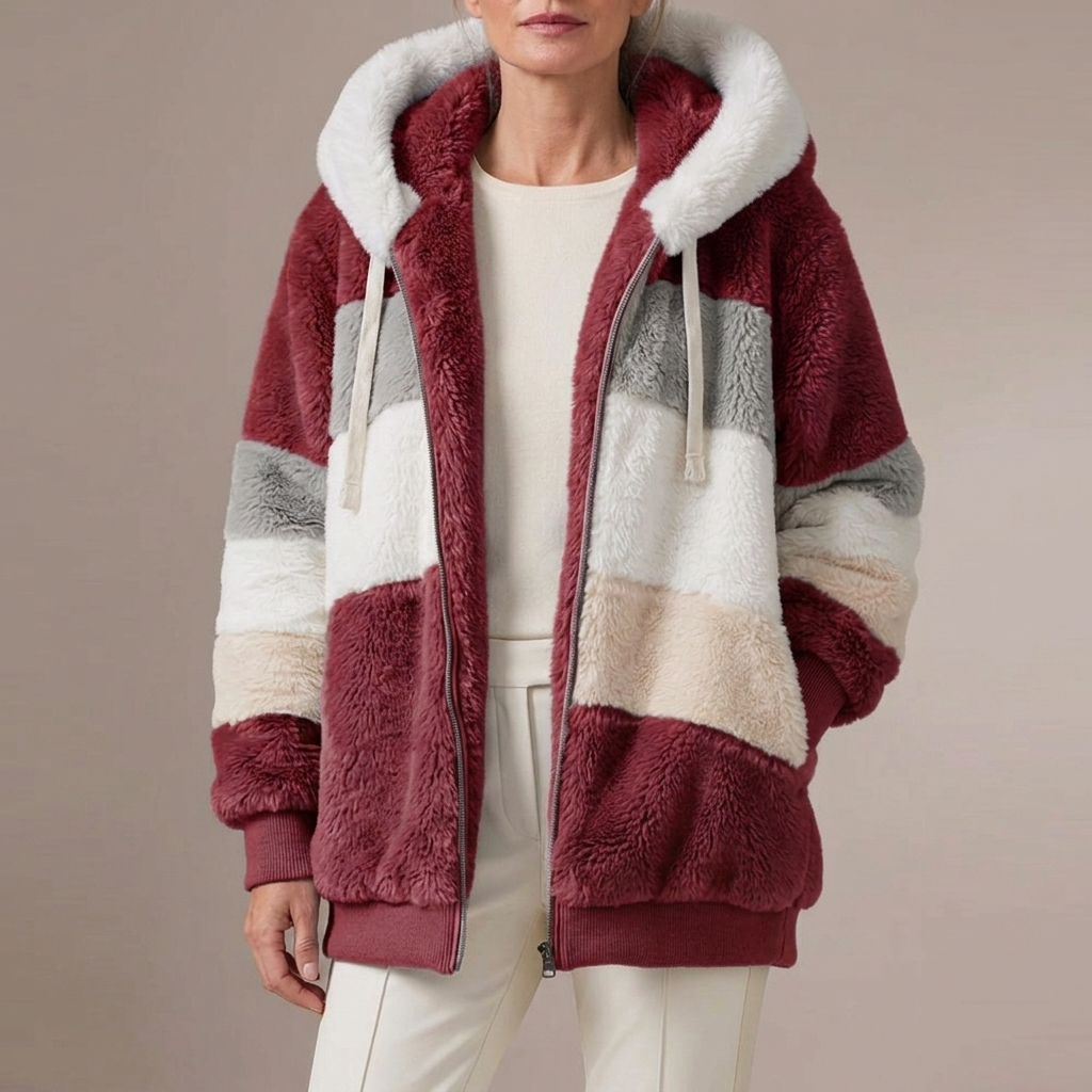 Women's Patchwork Hooded Jacket, Full Zip with Pockets