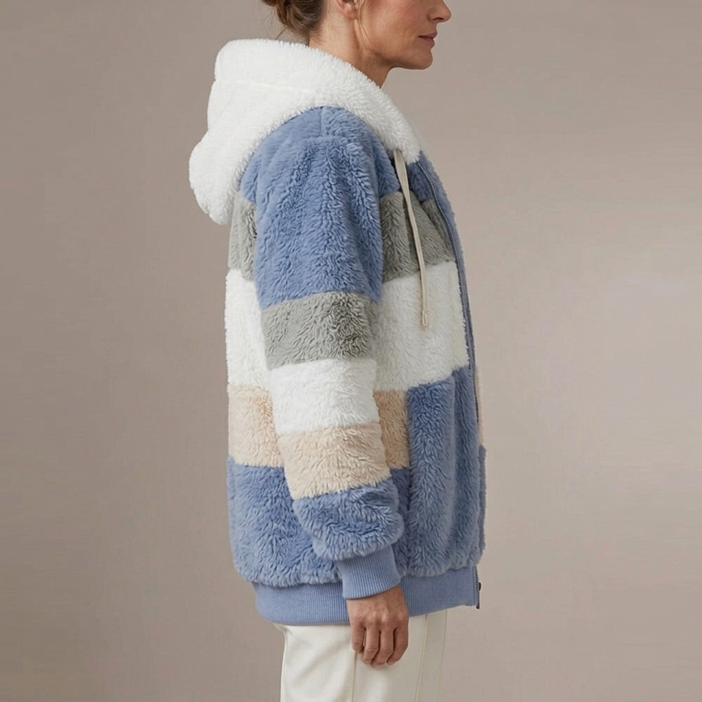 Women's Patchwork Hooded Jacket, Full Zip with Pockets