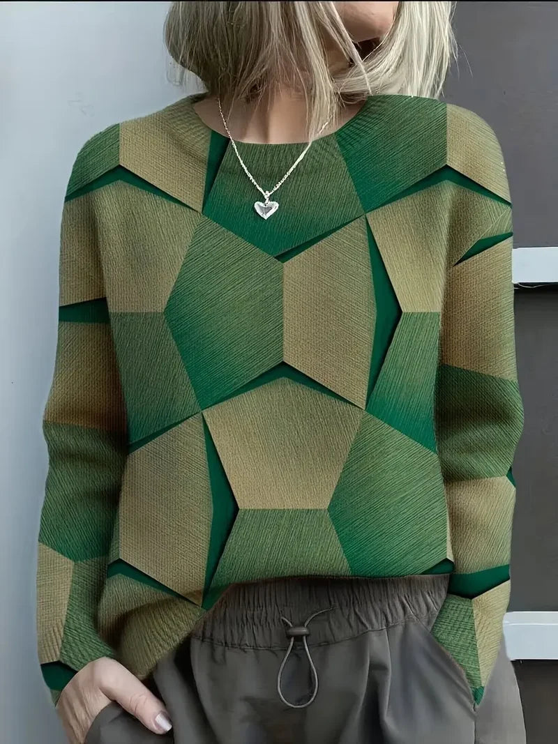 Women's geometric print knit sweater in green